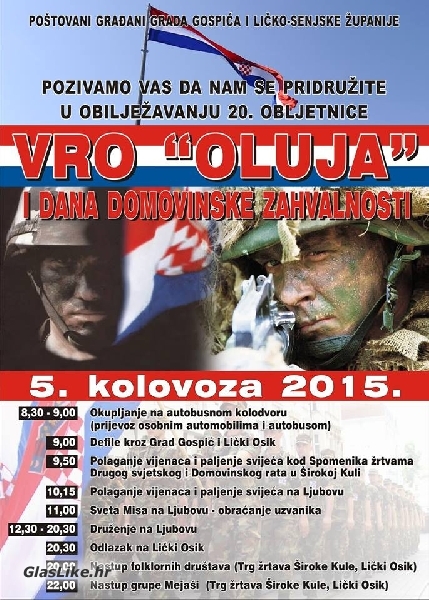 Proslavimo Dan pobjede i domovinske zahvalnosti i 20-tu obljetnicu VRO "Oluja" Ljubovo 2015