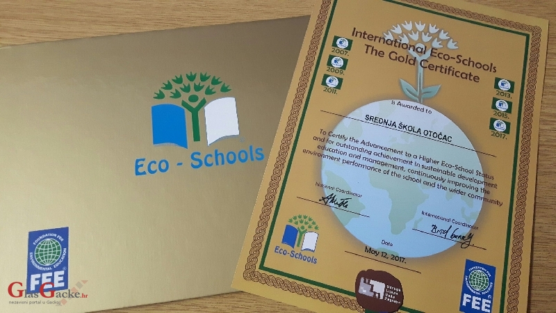 Zlatni eko-certifikat Srednjoj školi Otočac