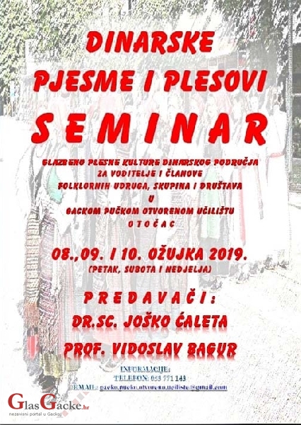Prednajava - Seminar o dinarskim pjesmama i plesovima u Otočcu