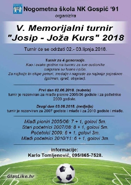 Najava - 5. memorijalni turnir Josip - Joža Kurs 2018.