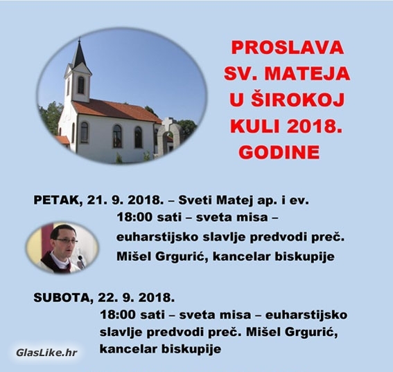 Danas i sutra mise u Širokoj Kuli u 18 uri