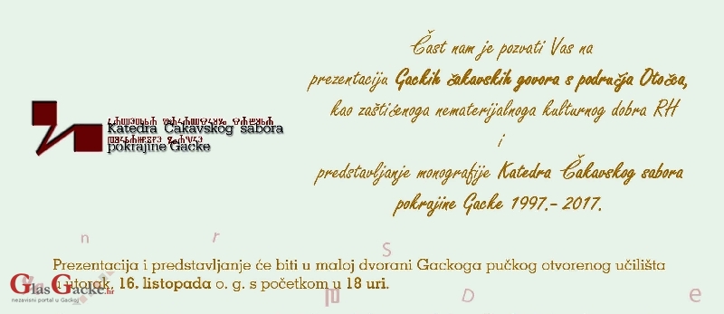 Večeras o zaštićenima gackim čakavskim govorima i monografiji Katedre