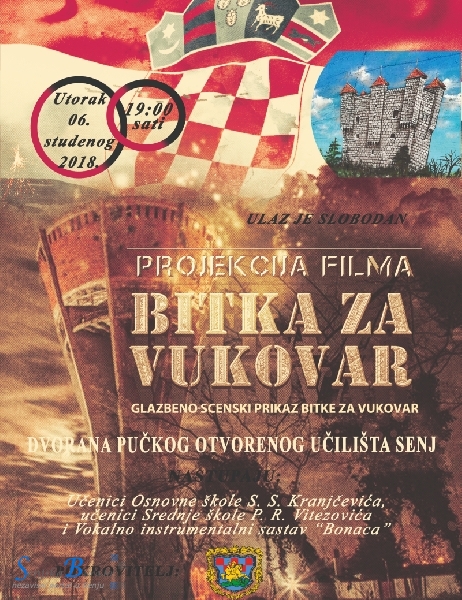 Glazbeno-scenska predstava "Bitka za Vukovar - kako smo branili Grad i Hrvatsku" 6. studenoga 2018. u 19 sati u Senju