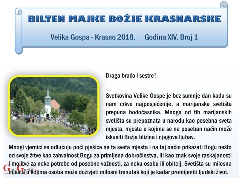 Bilten Majke Bažjke Krasnarske - Velika Gospa Krasno 2018.