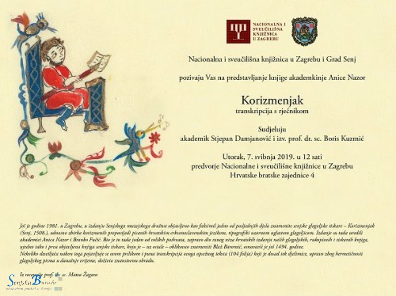 Predstavljanje transkripcije senjskoga Korizmenjaka iz 1508. godine u NSK