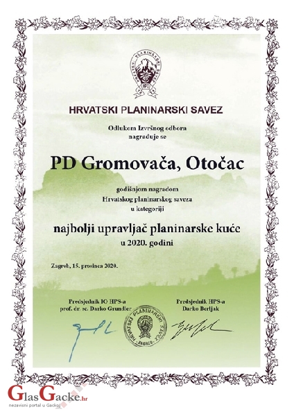 PD Gromovača - najbolji upravljač planinarske kuće