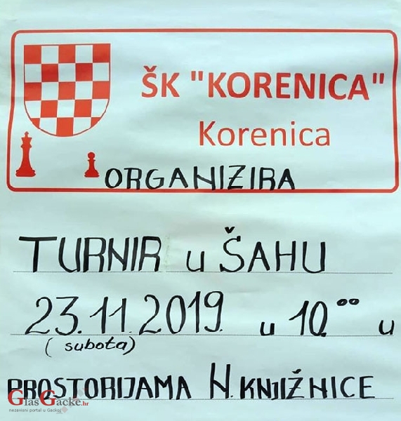 Danas šahovski turnir u Korenici Danas šahovski turnir u Korenici