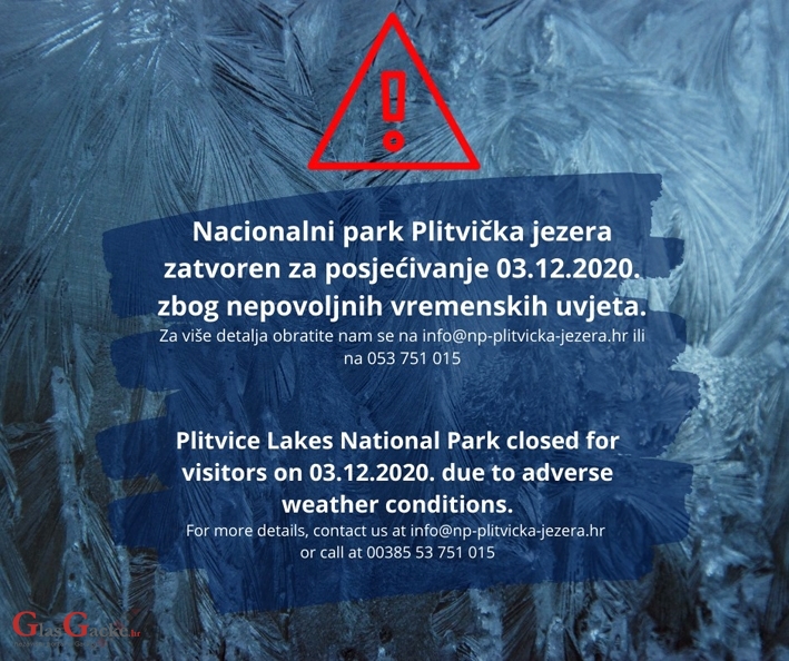 Plitvička jezera danas zatvorena za posjetitelje Plitvička jezera danas zatvorena za posjetitelje