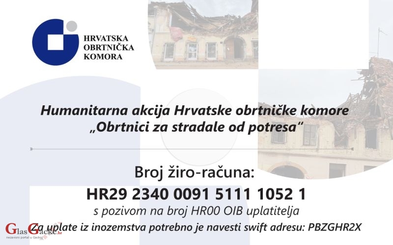 Humanitarna akcija Hrvatske obrtničke komore „Obrtnici za stradale od potresa“ Humanitarna akcija Hrvatske obrtničke komore „Obrtnici za stradale od potresa“