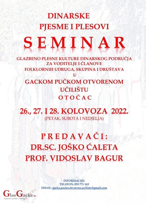 Seminar Dinarske pjesme i plesovi – prijave još samo danas